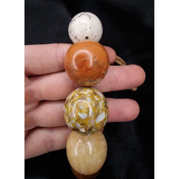 Vintage Large Stone Beaded Necklace With Sterling Silver Clasp & Tan Cord - Picture 5 of 5